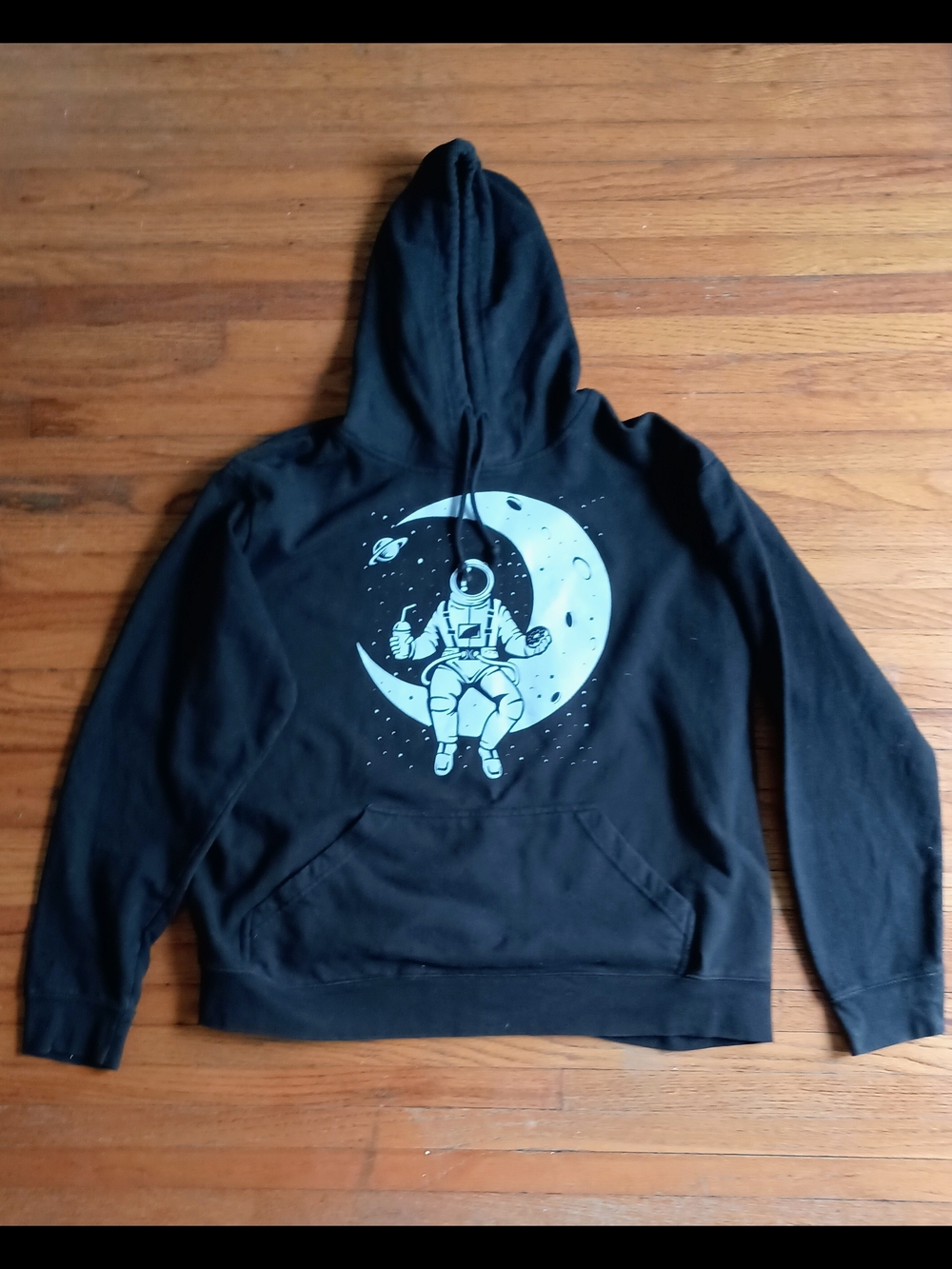 Vintage Delta Fleece Black Astronaut Graphic Hoodie Sweatshirt